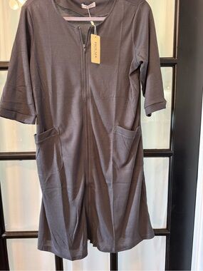 Eloquii Charcoal Gray Zip-Front Knit Dress with Pockets